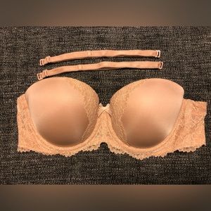 Victoria’s Secret Dream Angel Nude Strapless Convertible Bra w Lace Detail, 34C